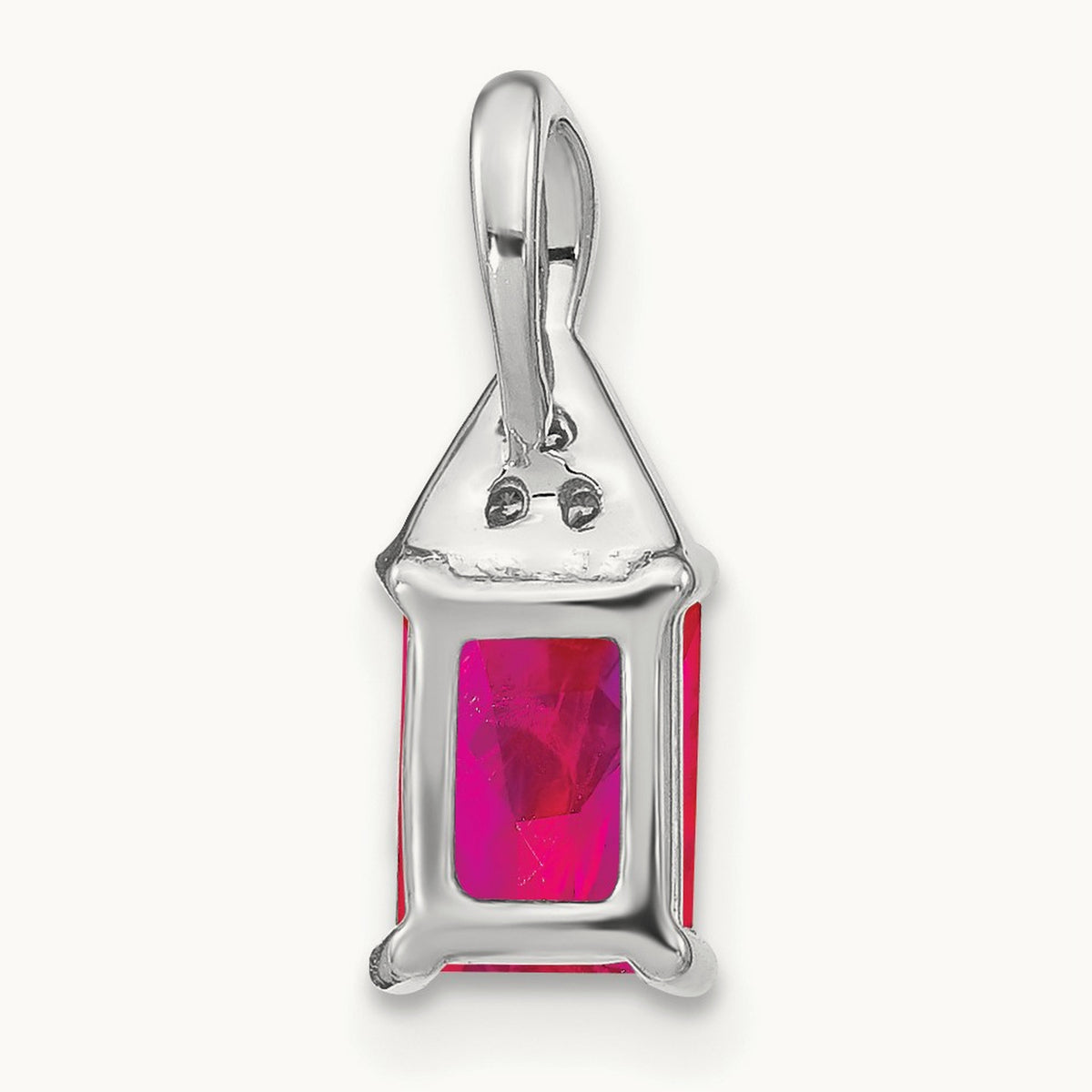 Emerald-shape Ruby and Diamond Pendant — 14K White Gold, 15.75mm