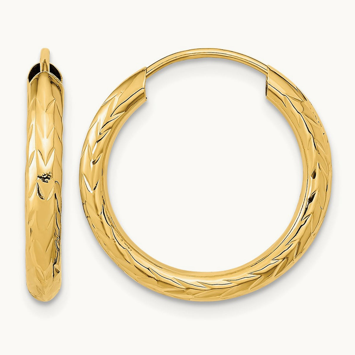 Polished & Diamond-cut Endless Hoop Earrings — 14K Yellow Gold