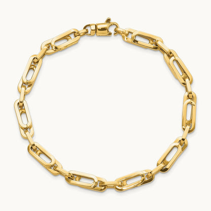Polished Fancy Link Mens Bracelet, 14K Gold