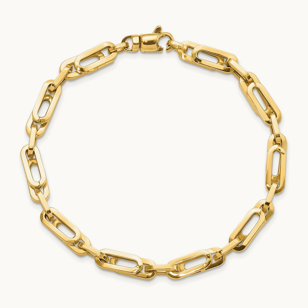 Polished Fancy Link Mens Bracelet, 14K Gold