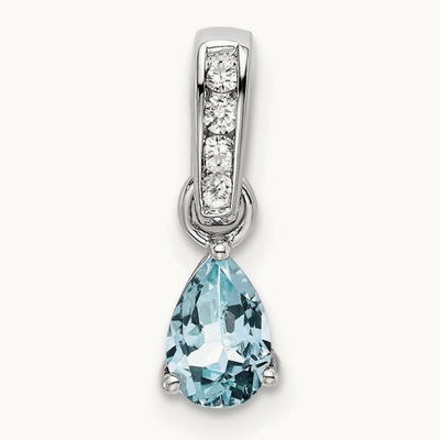Pear Aquamarine and Diamond Pendant — 14K White Gold