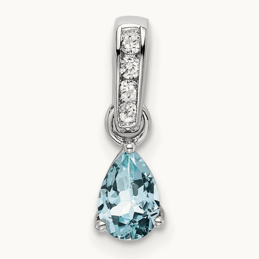 Pear Aquamarine and Diamond Pendant — 14K White Gold