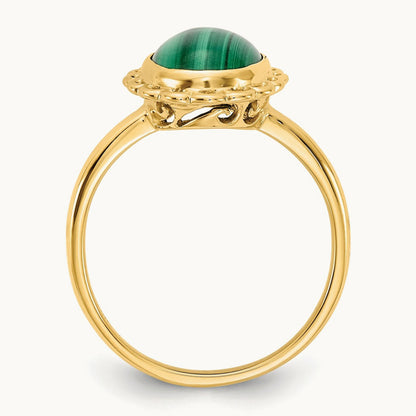 10x8mm Malachite Cabochon Ring, 14K