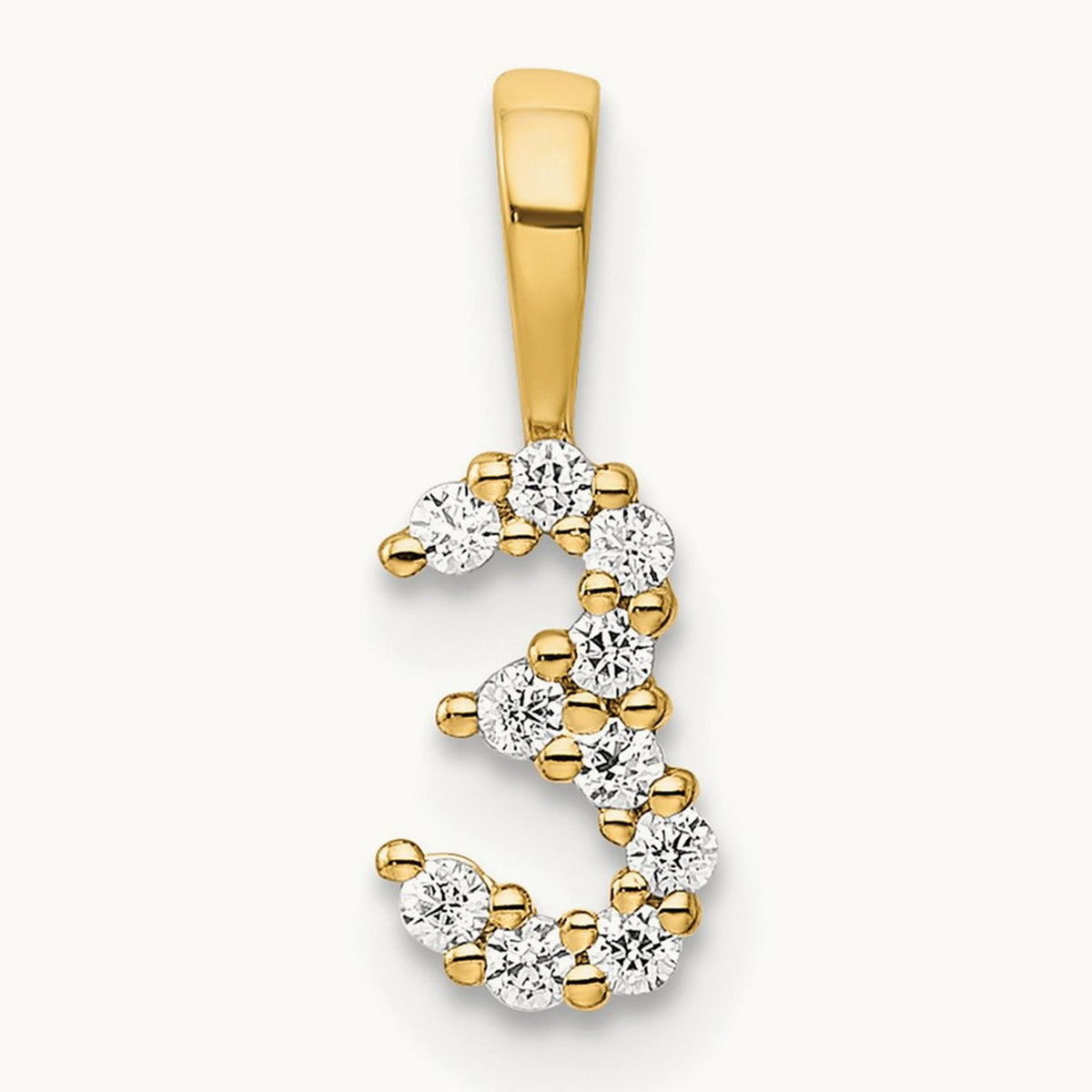 Diamond Number 3 Pendant — 14K Yellow Gold