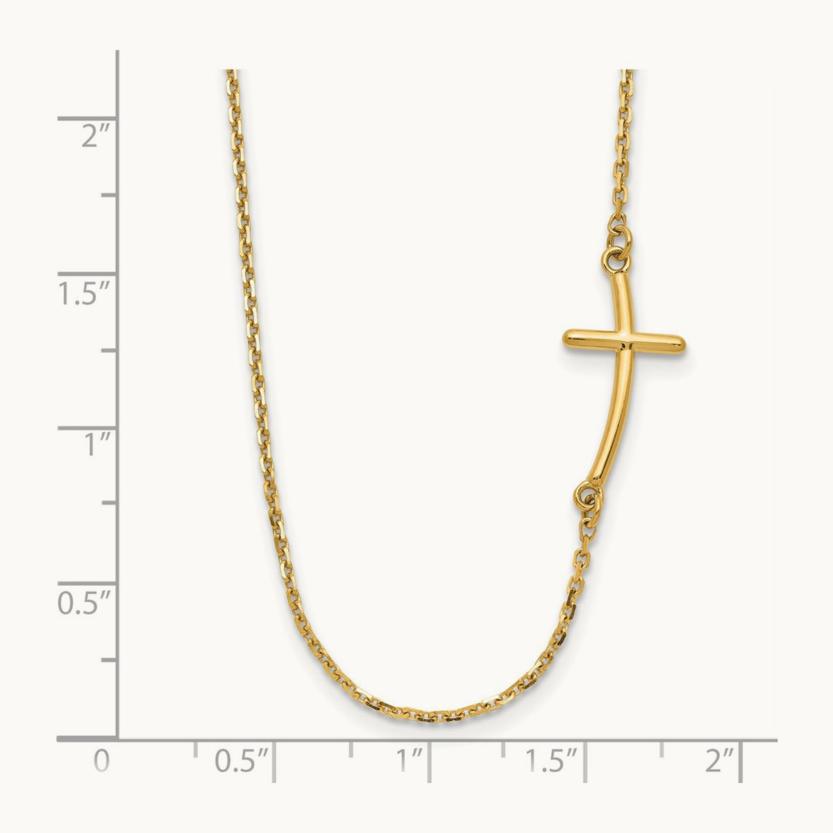 Small Sideways Curved Cross Necklace — 14K Yellow Gold