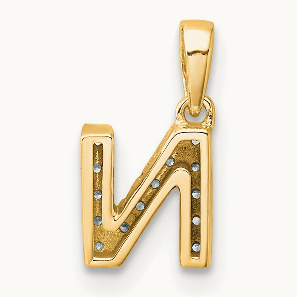 Diamond Initial with Bail Pendant — 14K Yellow Gold, N