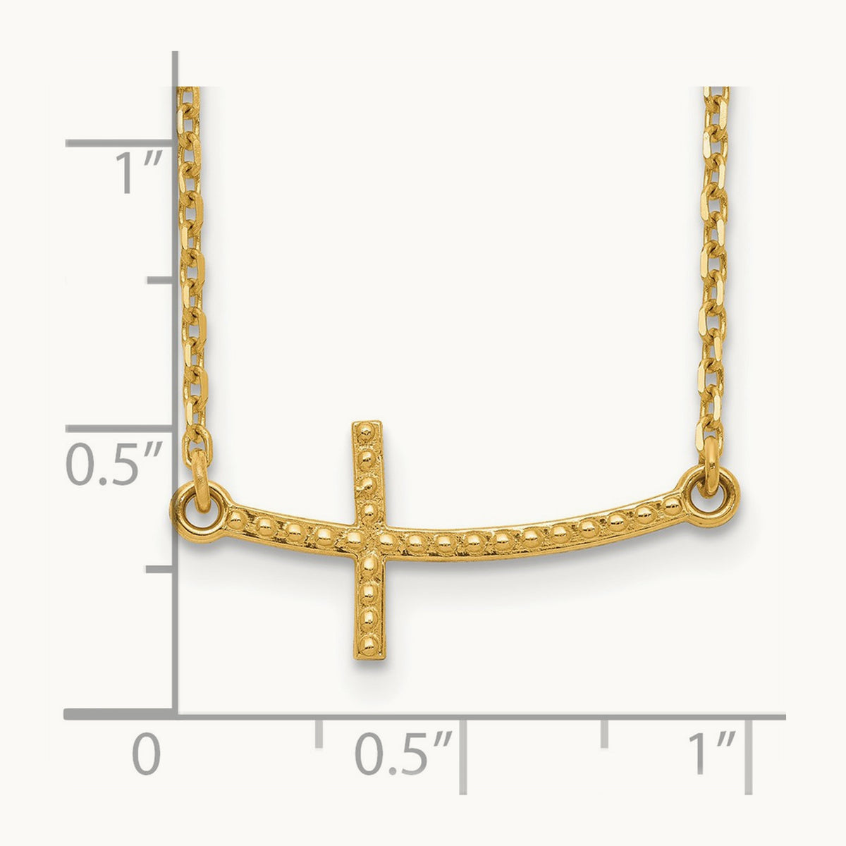 Sideways Curved Textured Cross Necklace — 14K Yellow Gold
