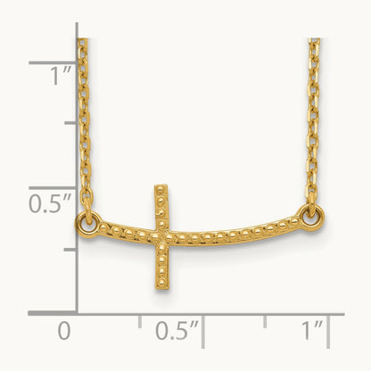 Sideways Curved Textured Cross Necklace — 14K Yellow Gold