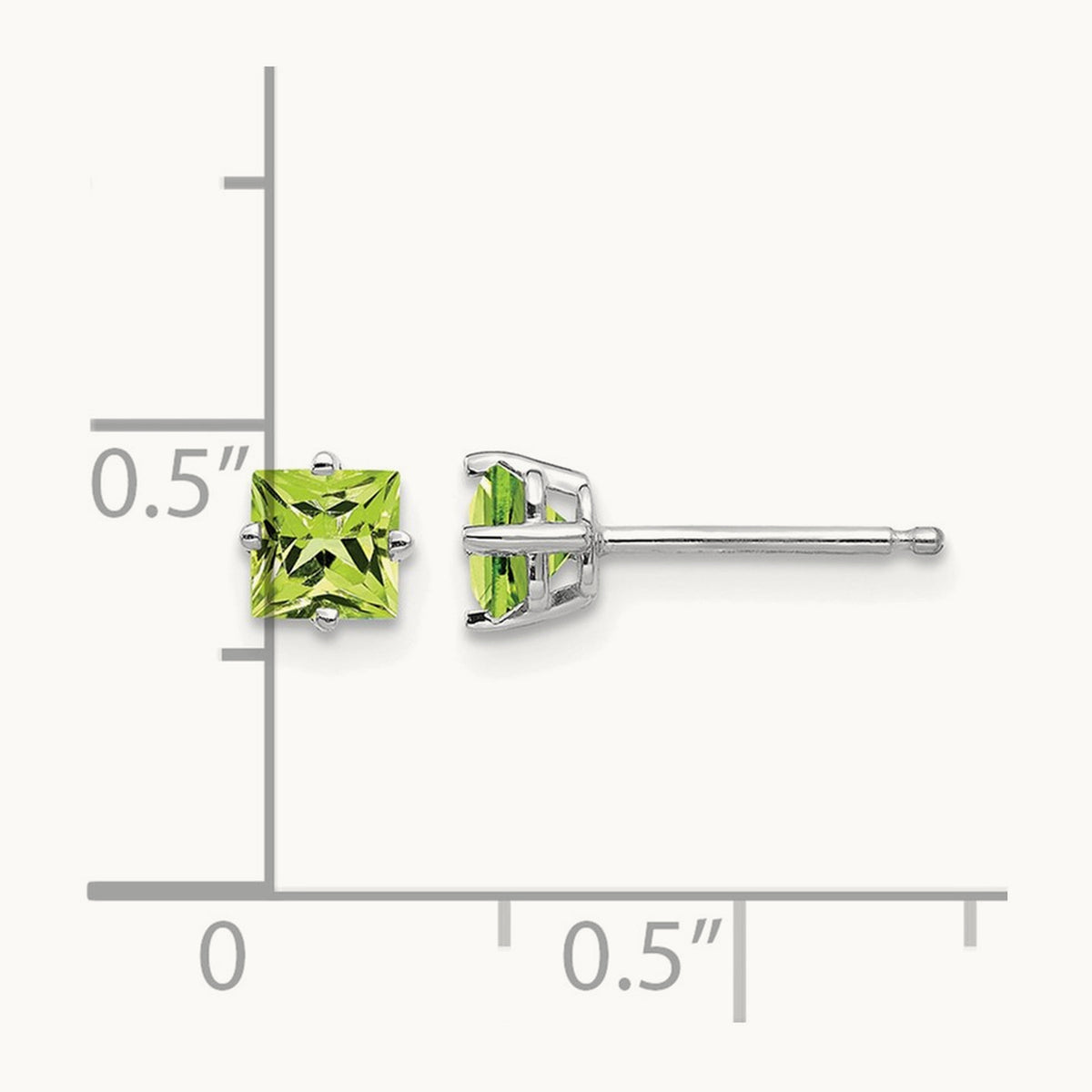 Square Step Cut Peridot Earrings, 4mm, 14K White Gold