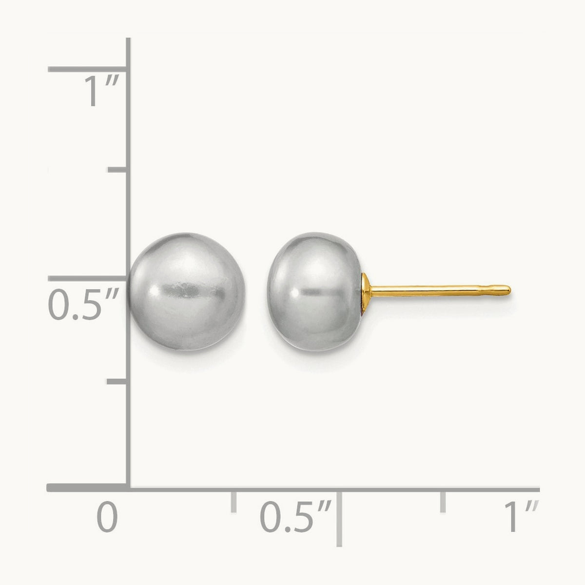 7- Grey Button FW Cultured Pearl Stud Post Earrings, 8mm, 14K