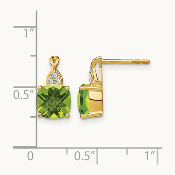Checkerboard Peridot and Diamond Earrings, 14K