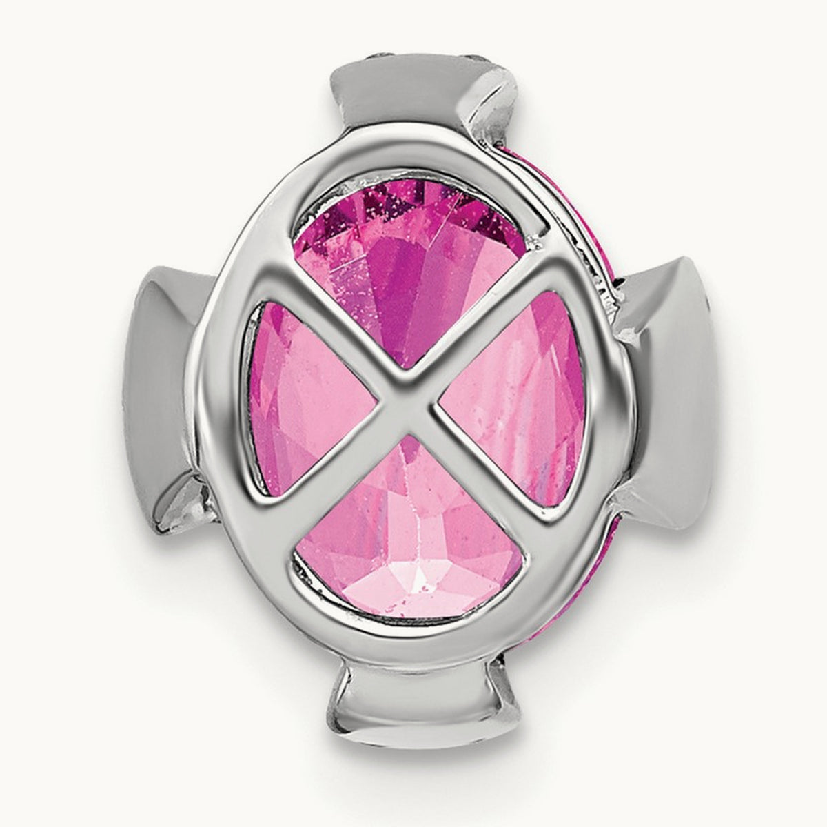 Oval Created Pink Sapphire and Diamond Chain Slide, 14K White Gold