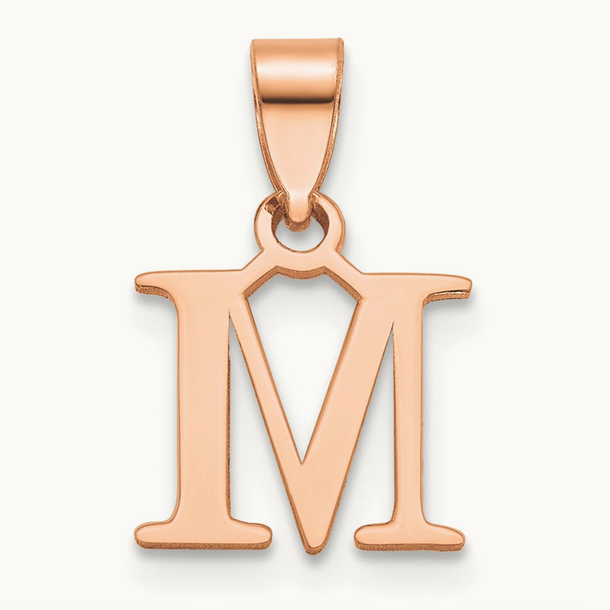 Polished Block Initial Pendant — 14K Rose Gold, M