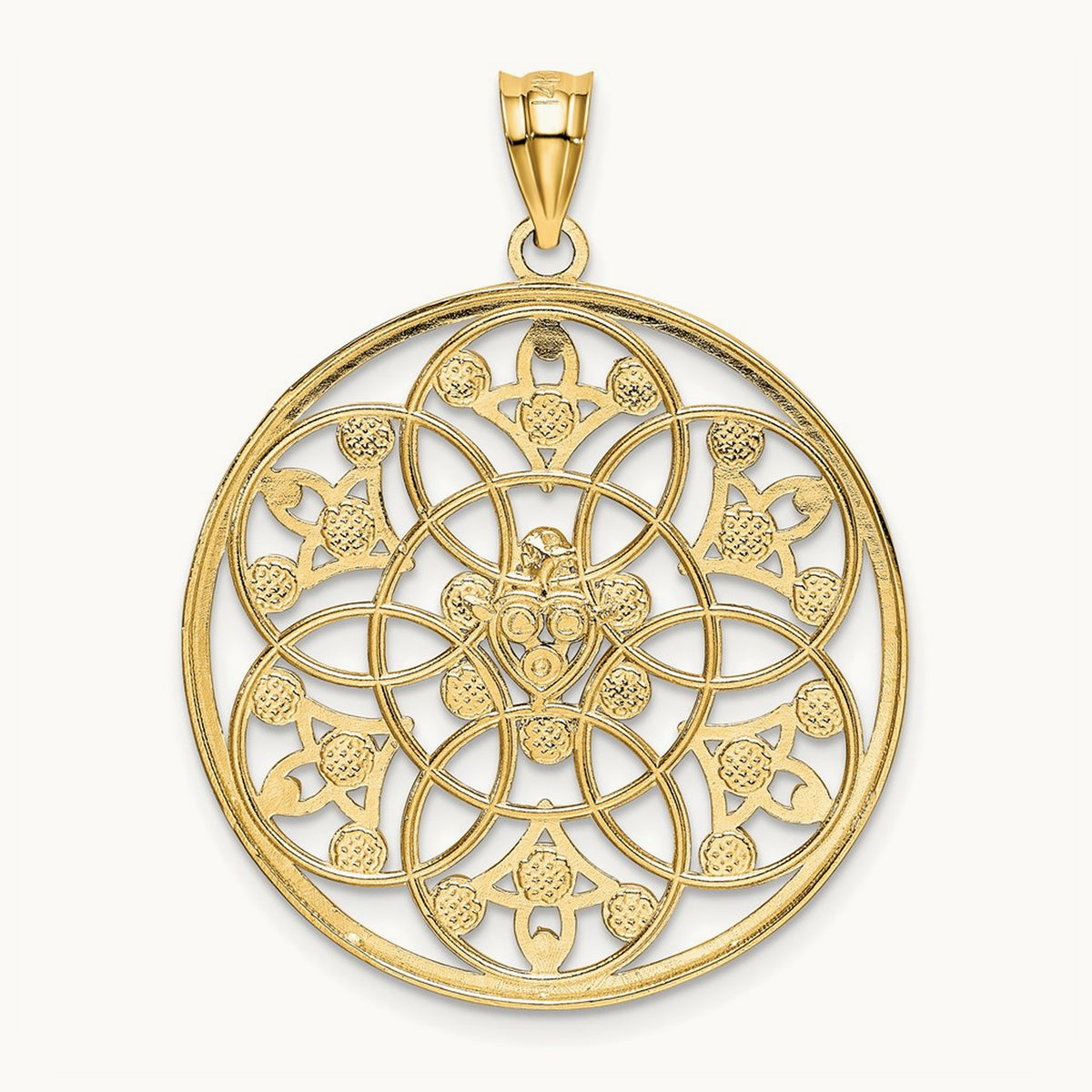 Diamond-cut Circle Pendant, 14K with Rhodium