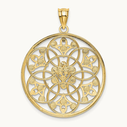 Diamond-cut Circle Pendant, 14K with Rhodium