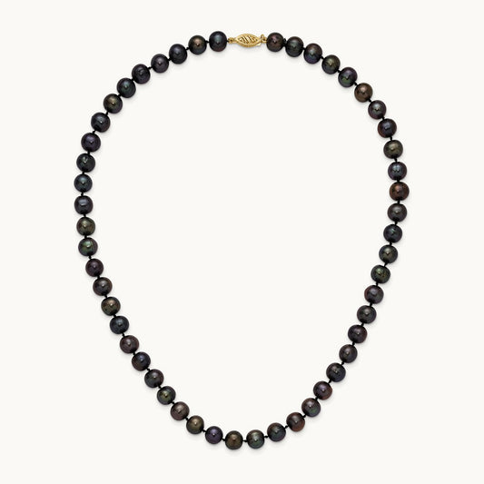 8- Black Near Round Freshwater Cultured Pearl Necklace, 9mm, 14K