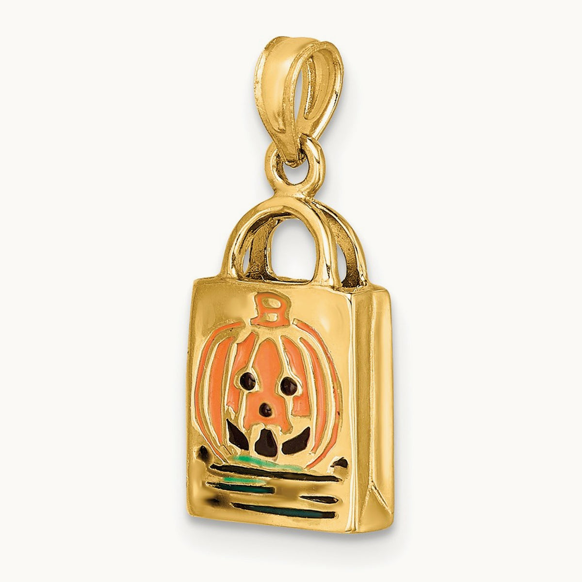 3-D Enameled Jack-o-Lantern Trick or Treat Bag Charm, 14K