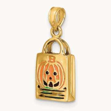 3-D Enameled Jack-o-Lantern Trick or Treat Bag Charm, 14K