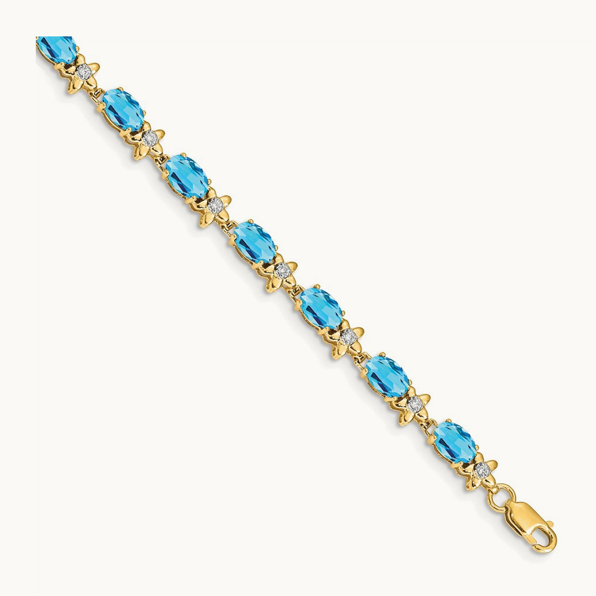 Floral Diamond and Blue Topaz Bracelet — 14K Yellow Gold