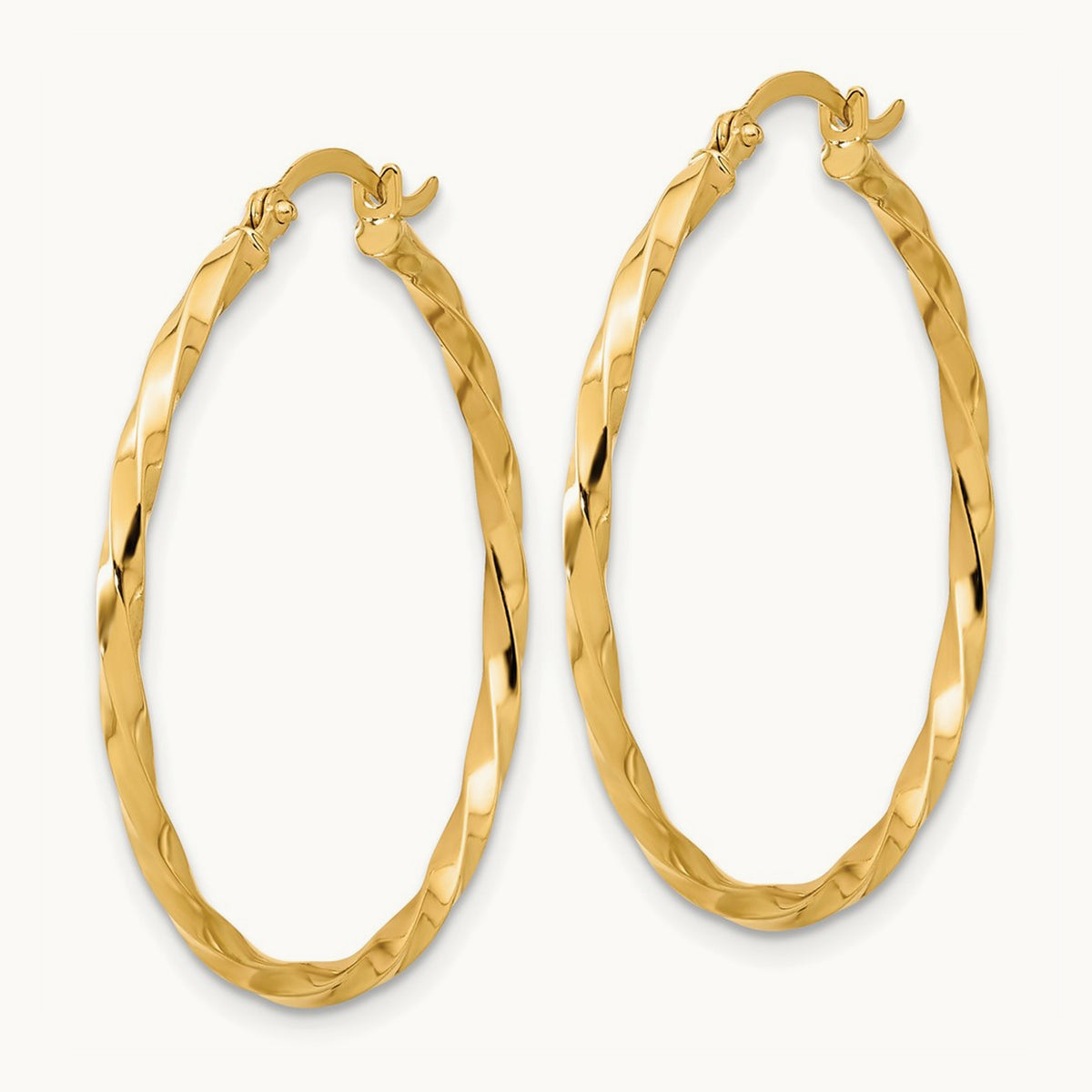 Polished and Twisted Hoop Earrings, 1.8mm, 14K