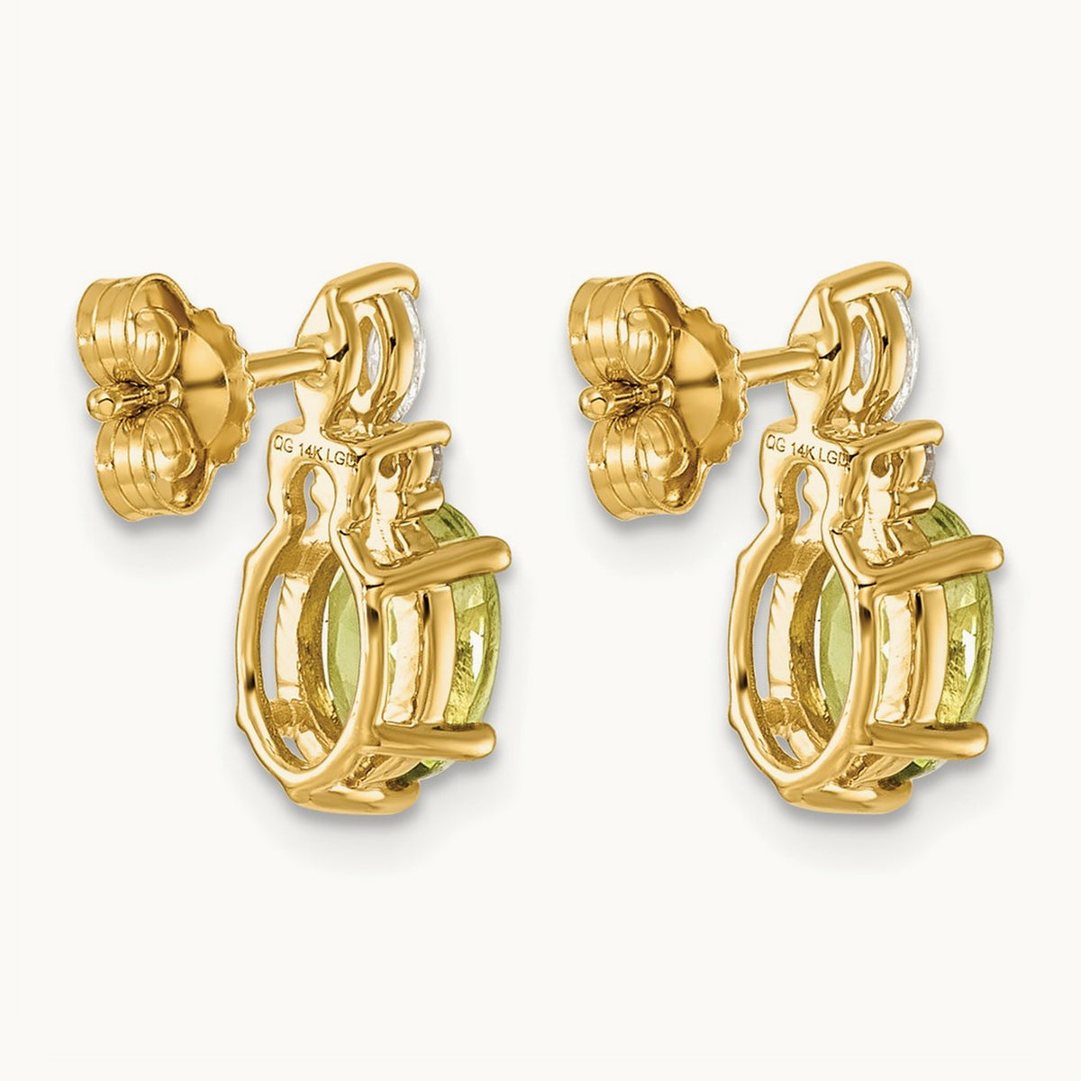 Diamond and Peridot Post Earrings — 14K Yellow Gold