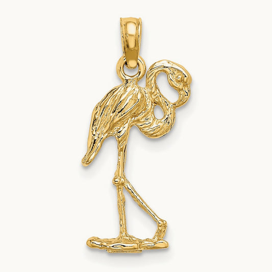 3-D Flamingo w/ Head Up Charm, 14K