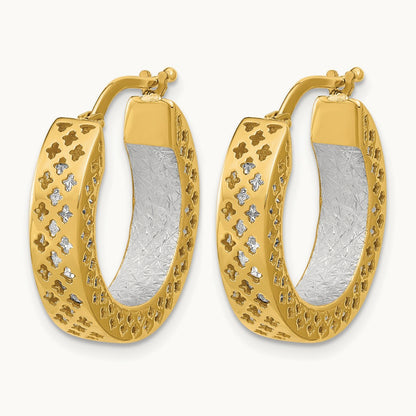 Polished and Diamond-cut Hoop Earrings, 14K Two-tone — Leslie's