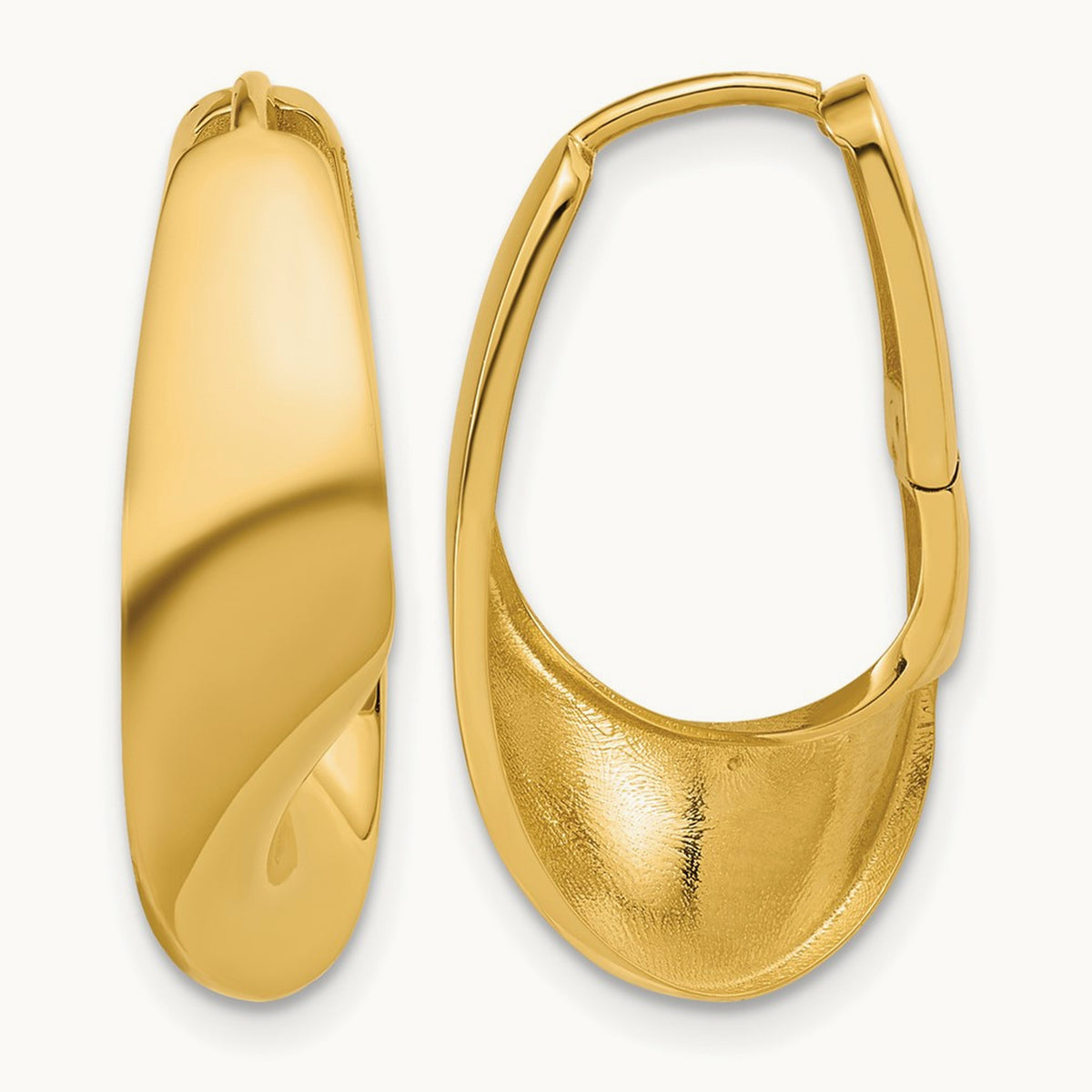 Polished Fancy Wave Hinged Hoop Earrings, 14K — Leslie's