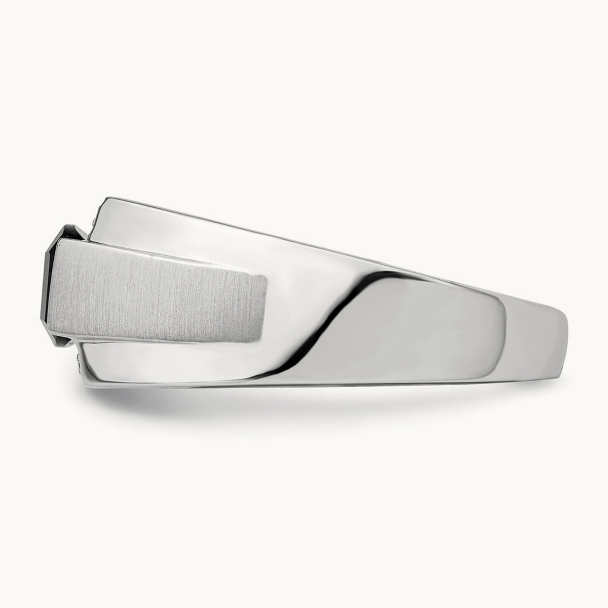 Polished & Satin Onyx & Diamond Mens Ring, 14K White Gold