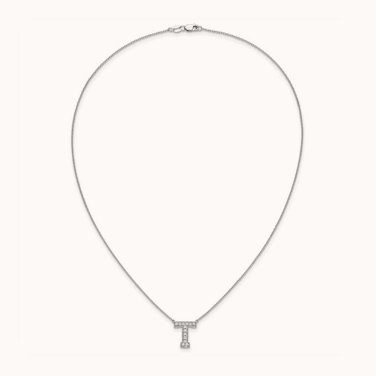 Initial Necklace — 14K White Gold, T, 1/3 ct