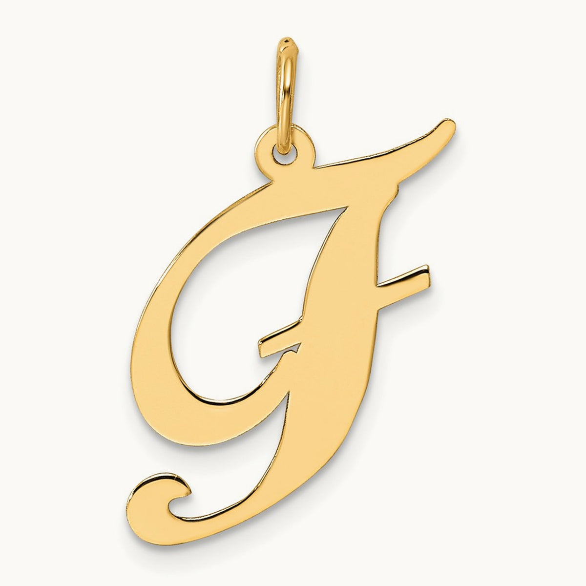 Large Fancy Script Initial Charm — 14K Yellow Gold, F