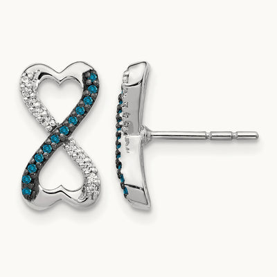 Blue and White Diamond Infinity Heart Post Earrings, 14K White Gold