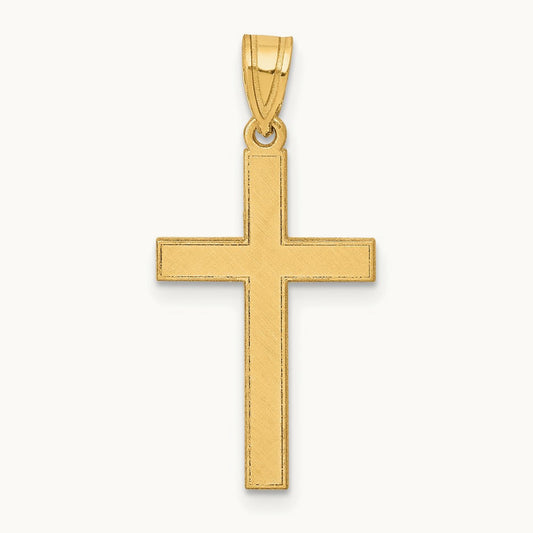 Florentine Satin Cross Pendant — 14K Yellow Gold, 25mm