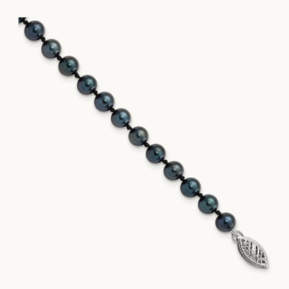 5- Round Black Saltwater Akoya Cultured Pearl Bracelet, 14K White Gold