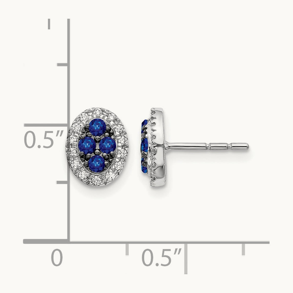 Diamond and Sapphire Oval Post Earrings, 14K White Gold