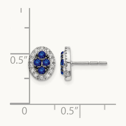 Diamond and Sapphire Oval Post Earrings, 14K White Gold