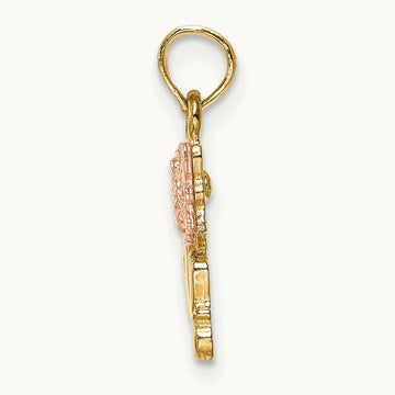 MOM w/ Butterfly Charm, 14K Two-tone