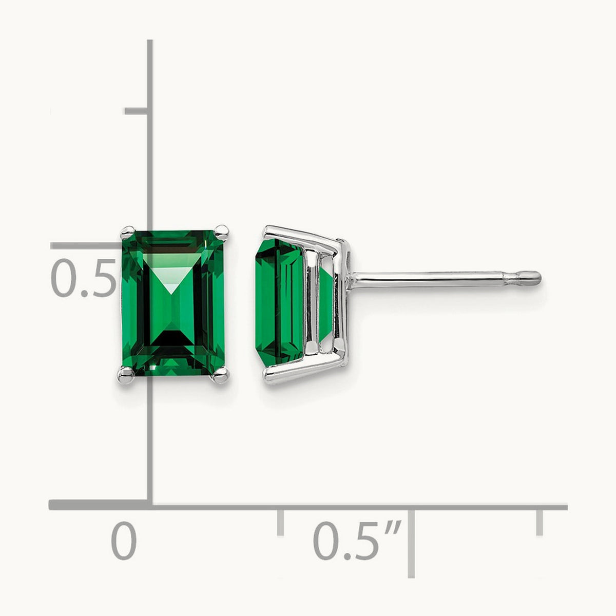 7x5mm Emerald Cut Mount St. Helens Earrings, 14K White Gold