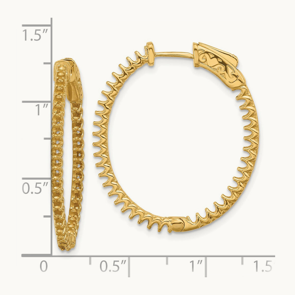 1.14ct 76- In/Out Oval Hoop w/ Safety Clasp Earring Mountings, 1.5mm, 14K