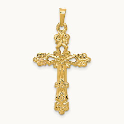 Polished Budded Cross Pendant — 14K Yellow Gold