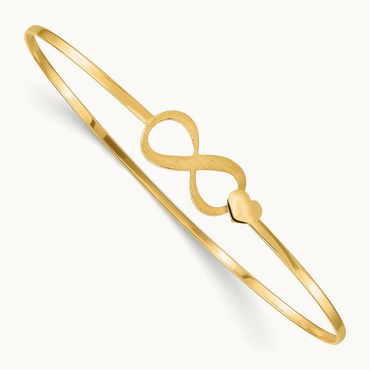 Brushed and Polished Infinity Heart Flexible Bangle, 14K
