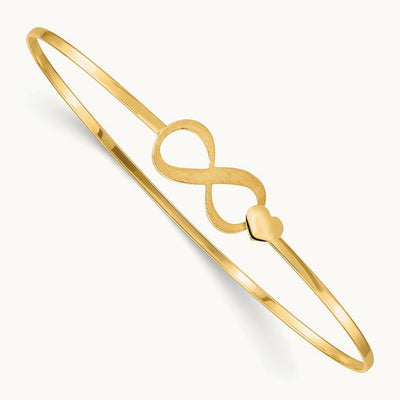 Brushed and Polished Infinity Heart Flexible Bangle, 14K