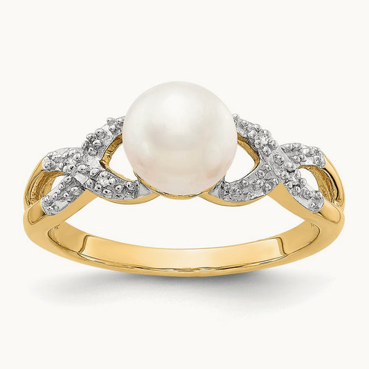 Diamond and FW Cultured Pearl Ring, 14K