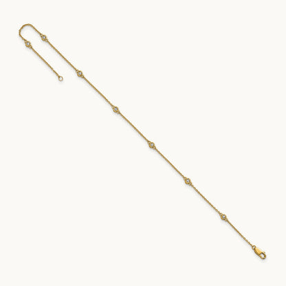 Diamond Station Cable Anklet, 14K