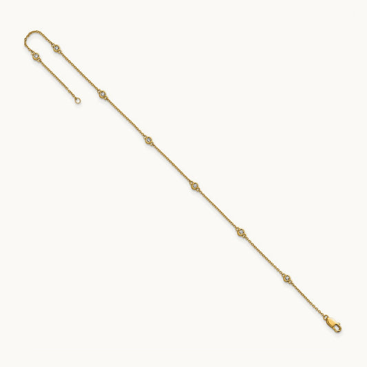 Diamond Station Cable Anklet, 14K