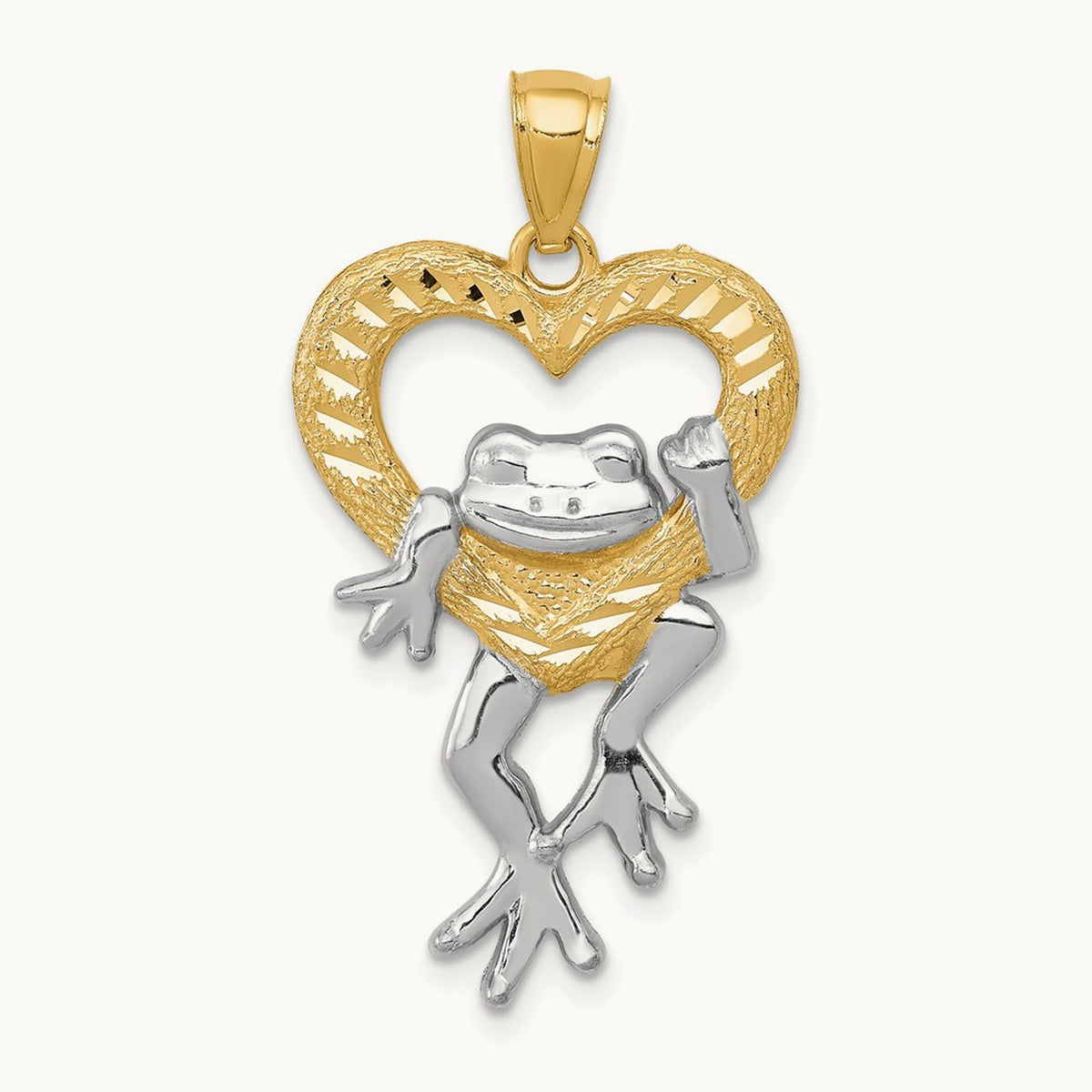 D/C Frog in Heart Pendant, 14K with Rhodium