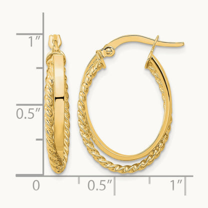 Polished & Textured Oval Hoop Earrings, 14K