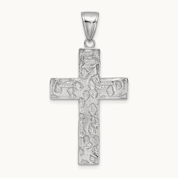 Polished/Textured Nugget Style Cross Pendant — 14K White Gold