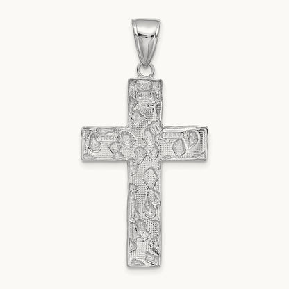 Polished/Textured Nugget Style Cross Pendant — 14K White Gold