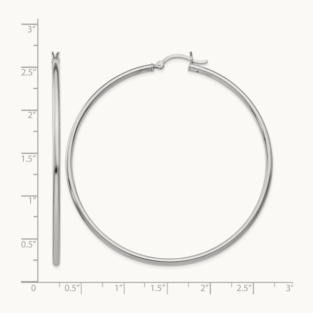 Rhodium-plated Polished Hinged Hoop Earrings, Sterling Silver — Leslie's